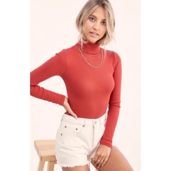 Marsala Basic Soft Thin Ribbed Turtleneck Top - Picture 2 of 2